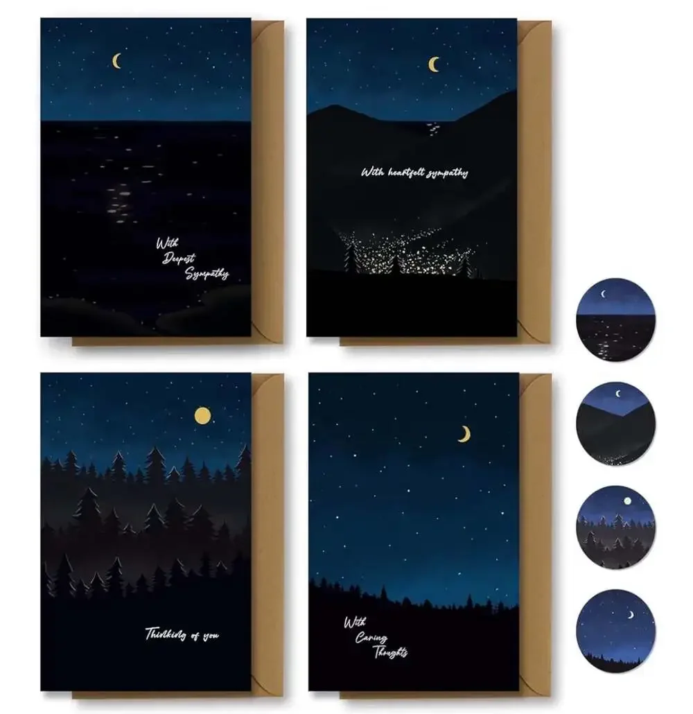 Liheheca 24-Pack Night Landscape Sympathy Cards‎ with Envelopes and Stickers
